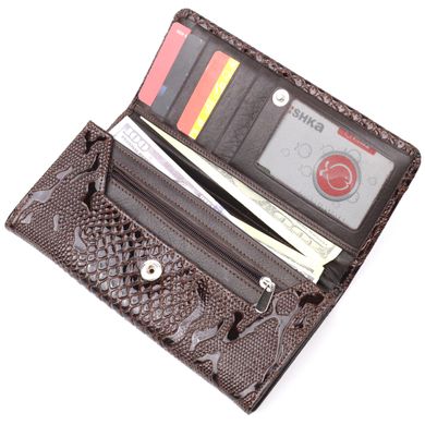 Горизонтальний лакований гаманець із фактурної натуральної шкіри KARYA 21176 Коричневий