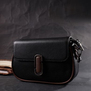 Шкіряна напівкругла сумка з цікавим магнітом-заскочкою для жінок Vintage 22441 Чорна