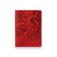 Червона дизайнерська шкіряна обкладинка для паспорта, колекція "Mehendi Art"