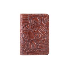 Красивая кожаная обложка-органайзер для ID паспорта и других документов / карт, коньячного цвета, коллекция "Let's Go Travel"