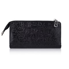 Зручний шкіряний гаманець на блискавці чорного кольору, колекція "Mehendi Art"