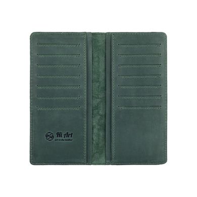 Зносостійкий зелений шкіряний гаманець на 14 карт