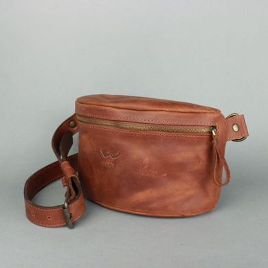 Натуральная кожаная поясная сумка светло-коричневая винтажная Blanknote TW-BeltBag-kon-crz