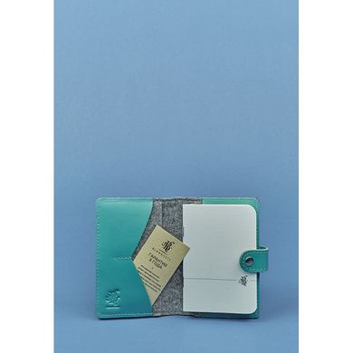 Обкладинка для паспорта 3.0 бірюзова шкіра, тіффані + сірий еко-фетр Blanknote BN-OP-3-felt-tiffany