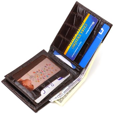Фактурний чоловічий гаманець для грошей з натуральної шкіри з тисненням під крокодила CANPELLINI 21943 Коричневий