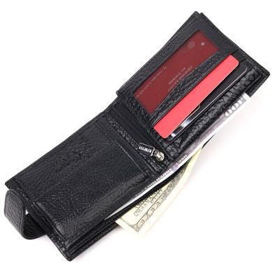 Класичний чоловічий гаманець з хлястиком із натуральної шкіри KARYA 21077 Чорний
