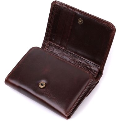 Компактный женский кошелек в три сложения с монетницей из натуральной кожи Vintage sale_15067 Коричневый