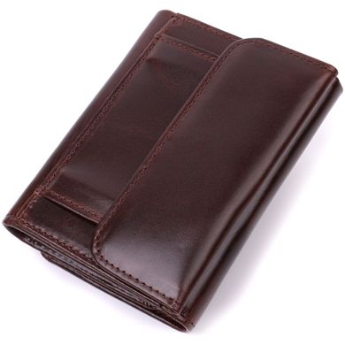 Компактний жіночий гаманець у три складання з монетницею з натуральної шкіри Vintage sale_15067 Коричневий