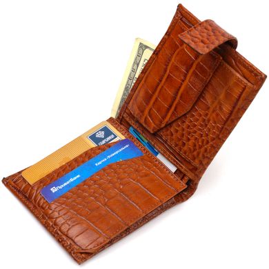 Незвичайний горизонтальний гаманець для чоловіків з натуральної шкіри з тисненням під крокодила CANPELLINI 21893 Рудий