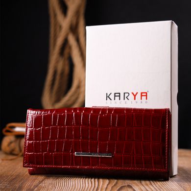 Превосходный женский кошелек из натуральной лакированной кожи с тиснением под крокодила KARYA 21127 Красный