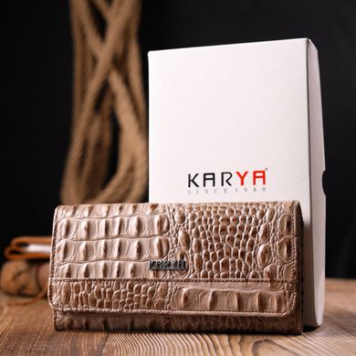 Стильний горизонтальний гаманець з натуральної шкіри з тисненням під крокодила KARYA 21177 Бежевий