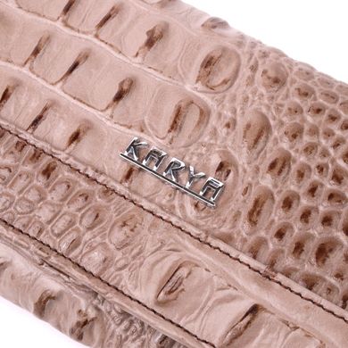 Стильний горизонтальний гаманець з натуральної шкіри з тисненням під крокодила KARYA 21177 Бежевий