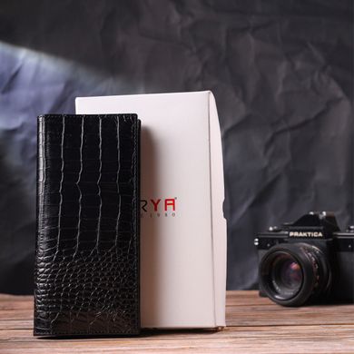 Стильный вертикальный бумажник из натуральной фактурной кожи KARYA 21433 Черный