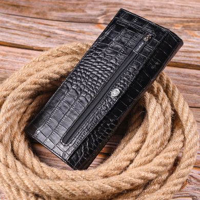 Стильний вертикальний гаманець із натуральної фактурної шкіри KARYA 21433 Чорний