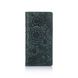 Гарний зелений шкіряний гаманець на 14 карт з авторським тисненням "Mehendi Art"