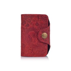 Удобный кожаный картхолдер красного цвета с художественным тиснением "Mehendi Art"