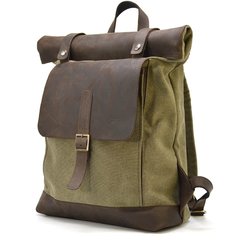 Ролл-ап рюкзак из лошадиной кожи и канвас TARWA ROc-5191-3md Коричневый
