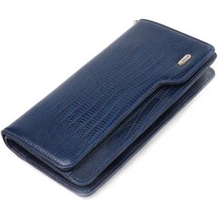 Добротное портмоне клатч из натуральной фактурной кожи CANPELLINI 21542 Синее