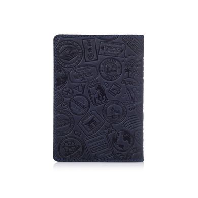 Синяя обложка для паспорта ручной работы с художественным тиснением и отделением для банковских карт