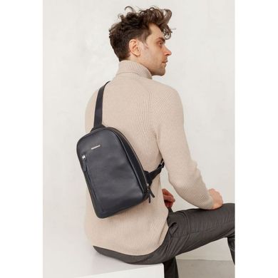 Натуральный кожаный мужской рюкзак (сумка-слинг) на одно плечо Chest Bag синий Blanknote BN-BAG-42-navy-blue