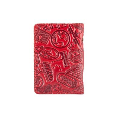 Кожаная дизайнерская обложка-органайзер для ID паспорта и других документов красного цвета, коллекция "Let's Go Travel"