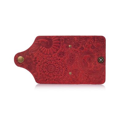 Зручний шкіряний Картхолдер червоного кольору з художнім тисненням "Mehendi Art"