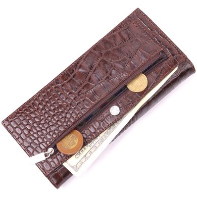 Цікавий вертикальний гаманець із натуральної фактурної шкіри KARYA 21434 Коричневий