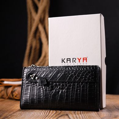 Оригинальный складной бумажник из натуральной кожи с тиснением под крокодила KARYA 21128 Черный
