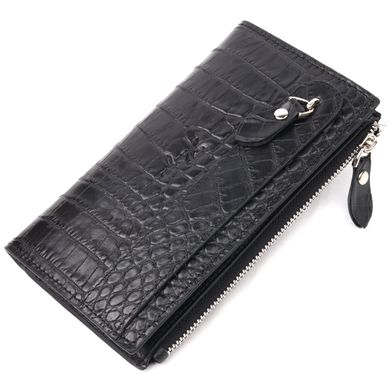 Оригінальний складний гаманець з натуральної шкіри з тисненням під крокодила KARYA 21128 Чорний
