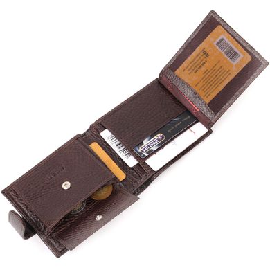 Вместительный мужской кошелек с хлястиком из натуральной кожи KARYA 21078 Коричневый