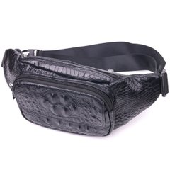 Стильная поясная сумка из натуральной кожи с фактурой под крокодила 21297 Vintage Черная