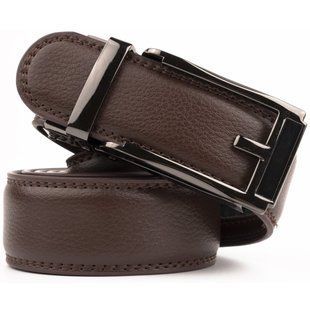 Ремень из натуральной кожи тонкий с оригинальной пряжкой Vintage sale_20226 Коричневый