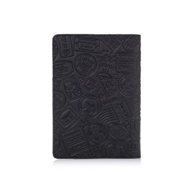 Дизайнерська шкіряна обкладинка для паспорта чорного кольору з відділенням для карт, колекція "Let's Go Travel"