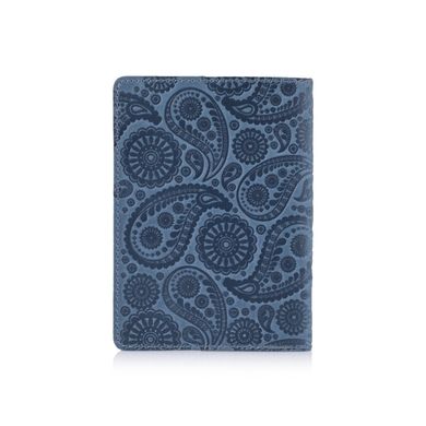 Дизайнерська шкіряна обкладинка для паспорта блакитного кольору, колекція "Buta Art"