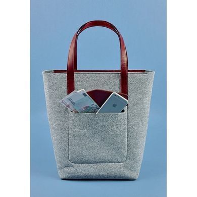 Сумка шоппер D.D. фетр серый + бордовая кожа виноград Blanknote BN-BAG-17-felt-vin