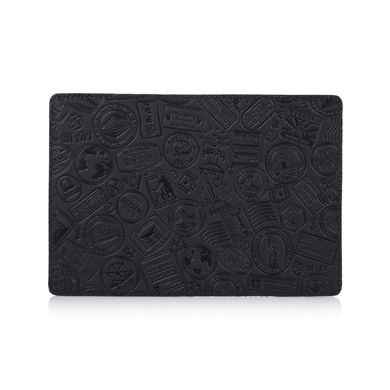 Дизайнерська шкіряна обкладинка для паспорта чорного кольору з відділенням для карт, колекція "Let's Go Travel"
