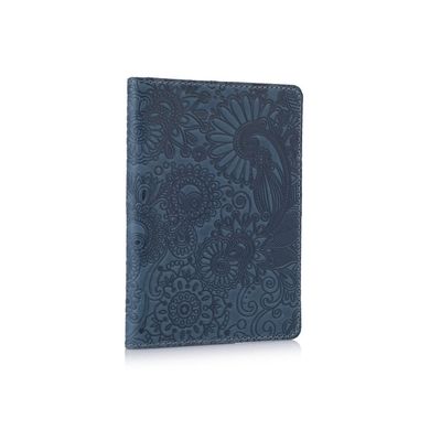 Дизайнерская кожаная обложка для паспорта голубого цвета, коллекция "Mehendi Art"