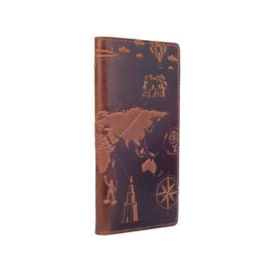 Бумажник с матовой натуральной кожи темно рыжого цвета на 14 карт, коллекция "7 wonders of the world"