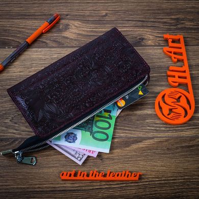 Гарний шкіряний гаманець на блискавці фіолетового кольору, колекція "Mehendi Art"