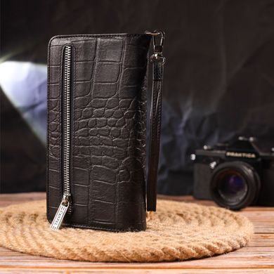 Качественное портмоне клатч из натуральной фактурной кожи CANPELLINI 21543 Черное