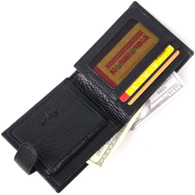 Класичний чоловічий гаманець з хлястиком із натуральної шкіри KARYA 21079 Чорний
