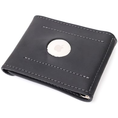 Компактный кожаный зажим для денег с держателем для Apple AirTag GRANDE PELLE 11617 Черный