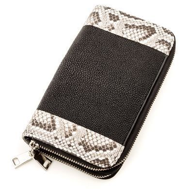 Кошелек на две молнии STINGRAY LEATHER 18294 из натуральной кожи морского ската&nbsp;и вставками кожи питона Черный