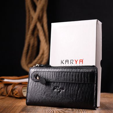 Современный складной бумажник из натуральной фактурной кожи KARYA 21129 Черный