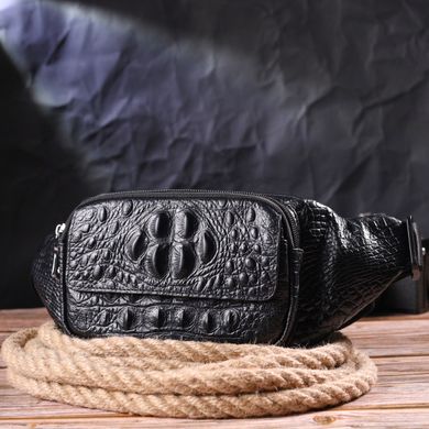 Стильная поясная сумка из натуральной кожи с фактурой под крокодила 21297 Vintage Черная