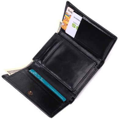 Жіночий гаманець у три складання з натуральної шкіри Vintage sale_15069 Чорний