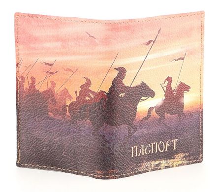 Стильна обкладинка на паспорт "Козаки" Leather Collection 00360, Помаранчевий