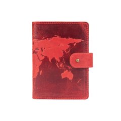 Кожаное портмоне для паспорта / ID документов HiArt PB-03S/1 Shabby Red Berry "World Map"