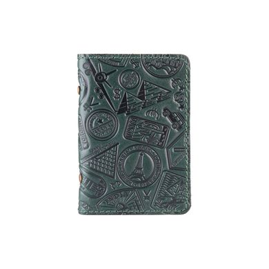 Красивая зеленая кожаная обложка-органайзер для ID паспорта и других документов / карт, коллекция "Let's Go Travel"
