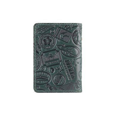 Красива зелена шкіряна обкладинка-органайзер для ID паспорта та інших документів / карт, колекція "Let's Go Travel"